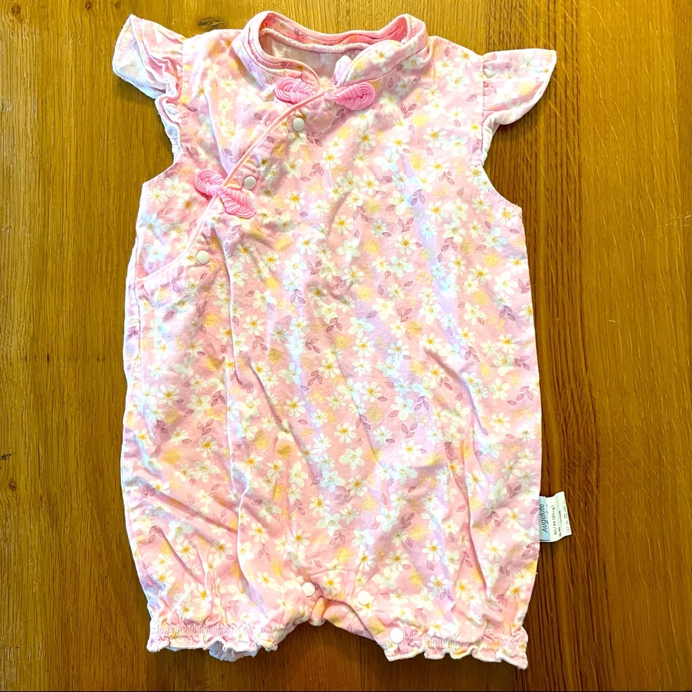 Pink Chinese floral romper for baby girl